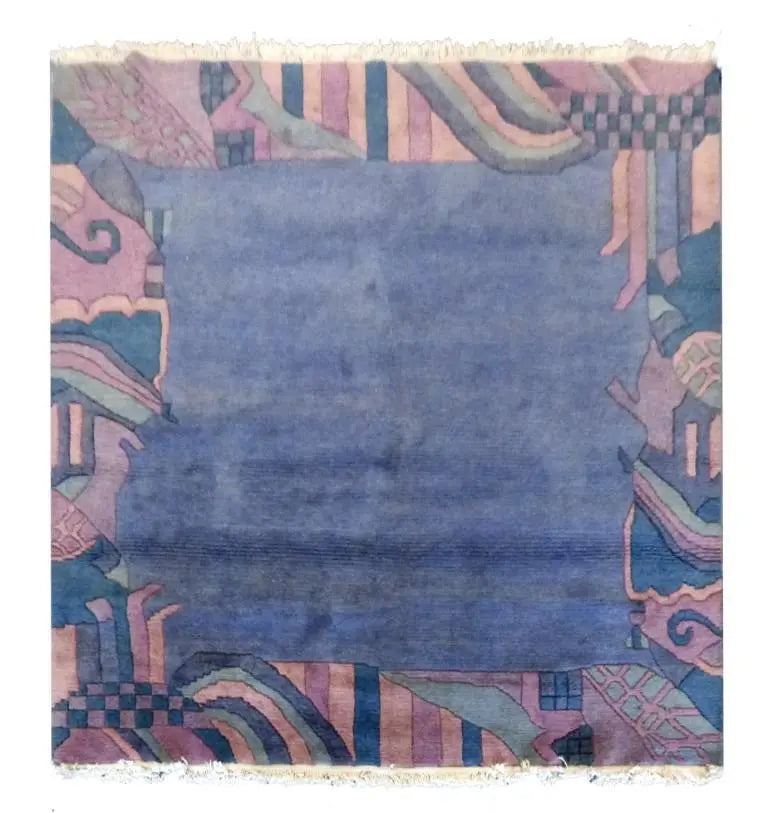 Nepali Plain Hand-Knotted Rug Made With Natural Wool & Cotton Color Pink 6"8" X 6'3" Pan2457